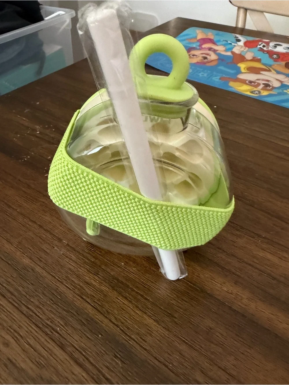 Neon Lime Party Drink Holder with Strap and Straw